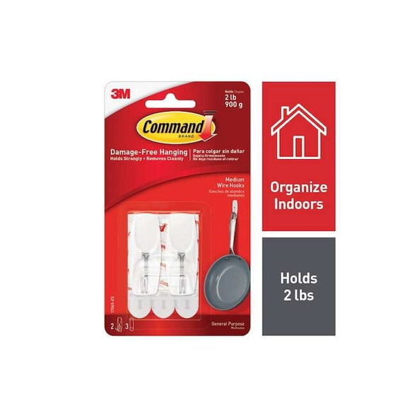 Command Hook, White, Plastic, 3/4 in D, 2/Pack 17065-ES Pack of 24