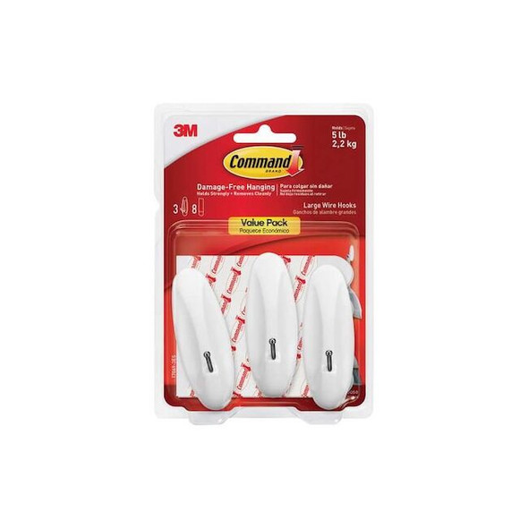 Command Hook, White, Plastic, 1 7/8 in D, 3/Pack 17069-3ES Pack of 12