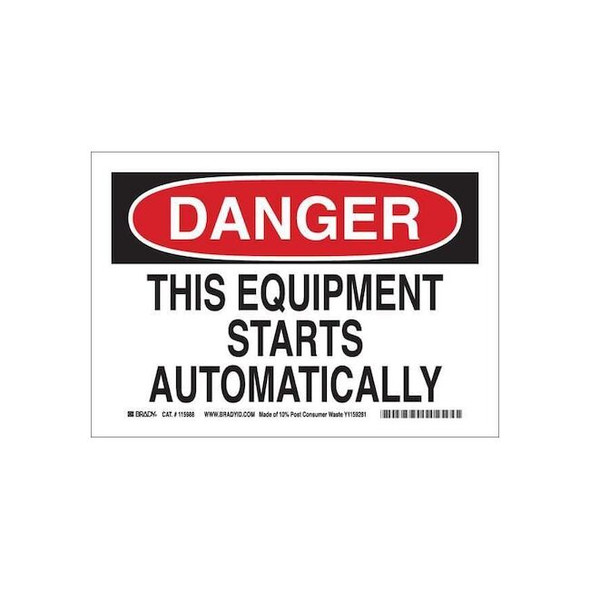Brady Danger Sign, 7 in Height, 10 in Width, Plastic, Rectangle, English 116152