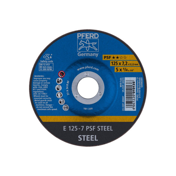 5" x 1/4 Grinding Wheel, 7/8" A.H. - PSF STEEL - Type 27 Pack of 10