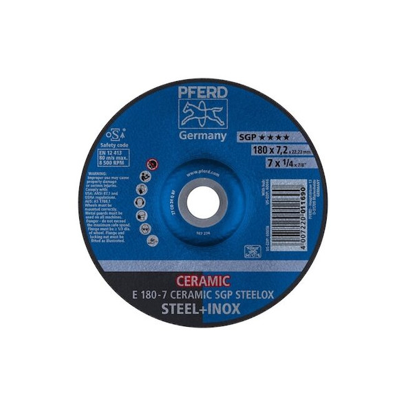 7" x 1/4 Grinding Wheel, 7/8" A.H. - CERAMIC SGP STEELOX - Type 27 Pack of 10