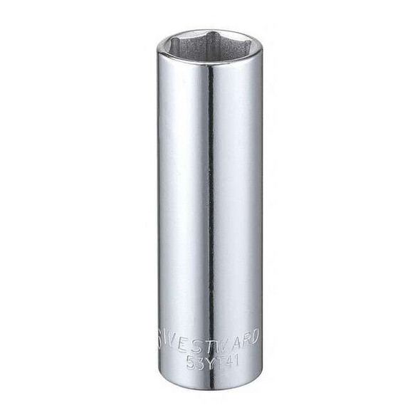 WESTWARD 3/8 in Drive, 9/16" Hex SAE Socket, 6 Points,  Steel, Chrome, 9/16 in