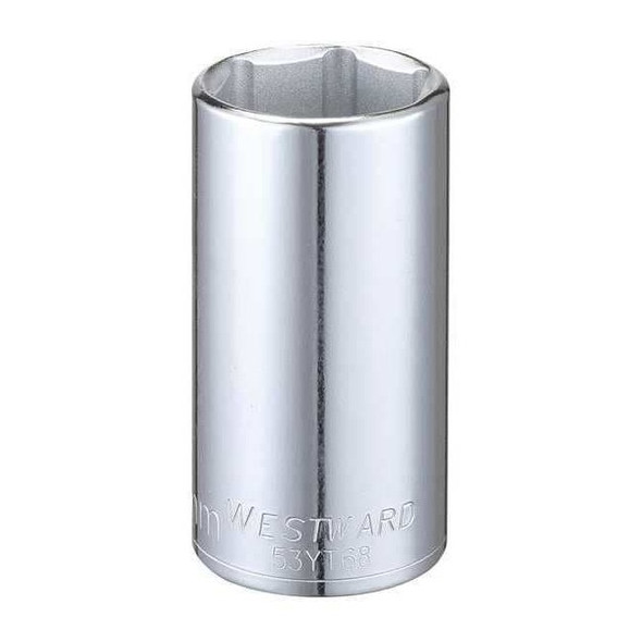 WESTWARD 3/8 in Drive, 25mm Hex Metric, Socket, 6 Points,  Steel, Chrome, 25 mm