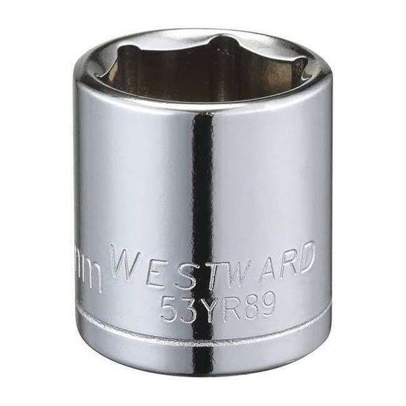 WESTWARD 3/8 in Drive, 17mm Hex Metric Socket, 6 Points,  Steel, Chrome, 17 mm