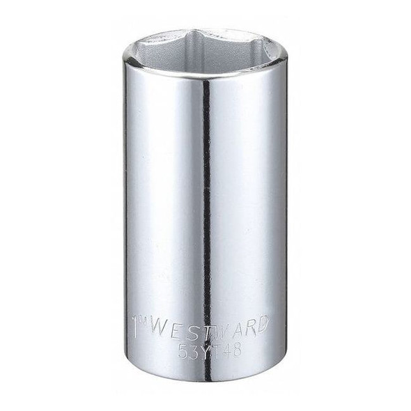WESTWARD 3/8 in Drive, 1" Hex SAE Socket, 6 Points,  Steel, Chrome, 1 in