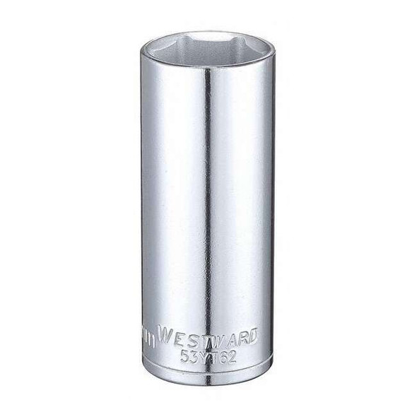 WESTWARD 3/8 in Drive, 19mm Hex Metric Socket, 6 Points,  Steel, Chrome, 19 mm