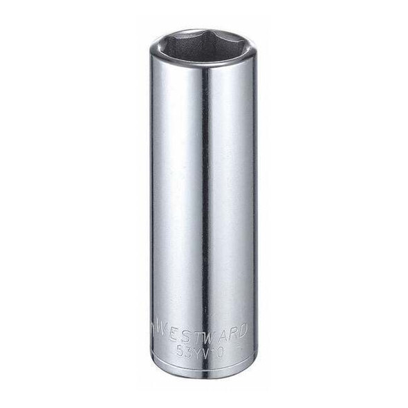 WESTWARD 1/2 in Drive, 19mm Hex Metric, Socket, 6 Points,  Steel, Chrome, 19 mm