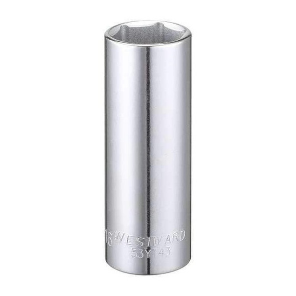 WESTWARD 3/8 in Drive, 11/16" Hex SAE Socket, 6 Points,  Steel, Chrome, 11/16 in