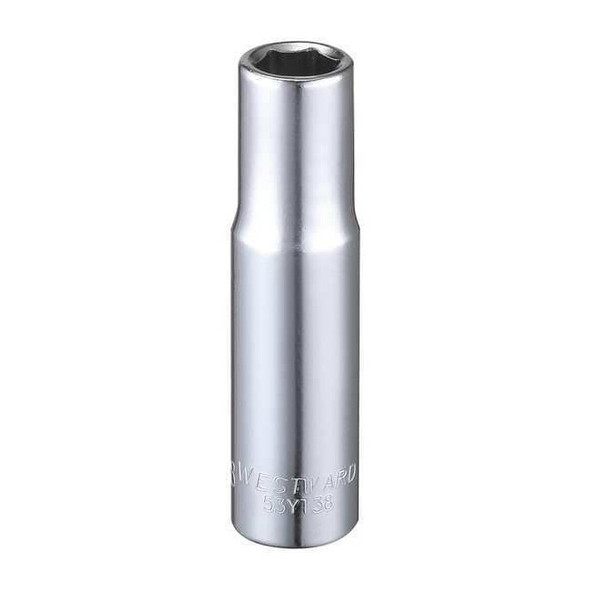 WESTWARD 3/8 in Drive, 3/8" Hex SAE Socket, 6 Points,  Steel, Chrome, 3/8 in
