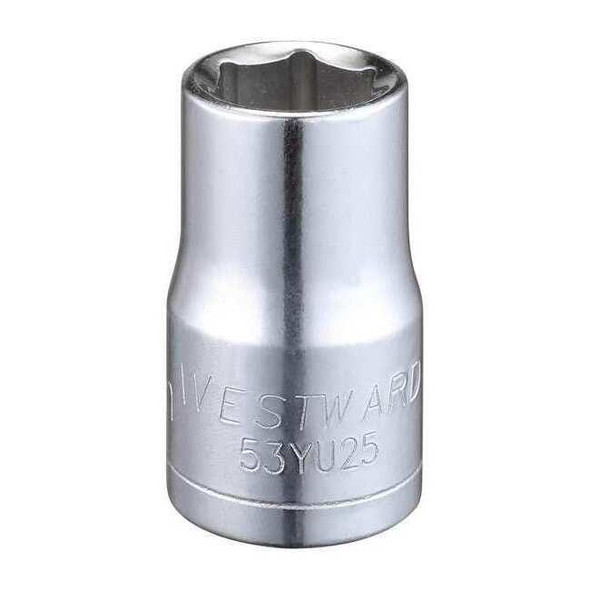 WESTWARD 1/2 in Drive, 13mm Hex Metric Socket, 6 Points,  Steel, Chrome, 13 mm