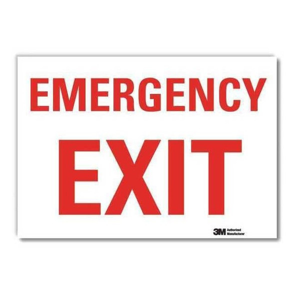 Lyle Exit Sign, Vinyl, 7" W, 5" H, Emergency Exit, White U7-1074-RD_7X5