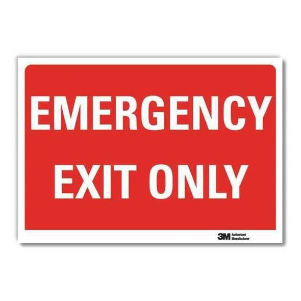 Lyle Exit Sign, Vinyl, 14" W, 10" H, Emergency Exit Only, White U7-1084-RD_14X10