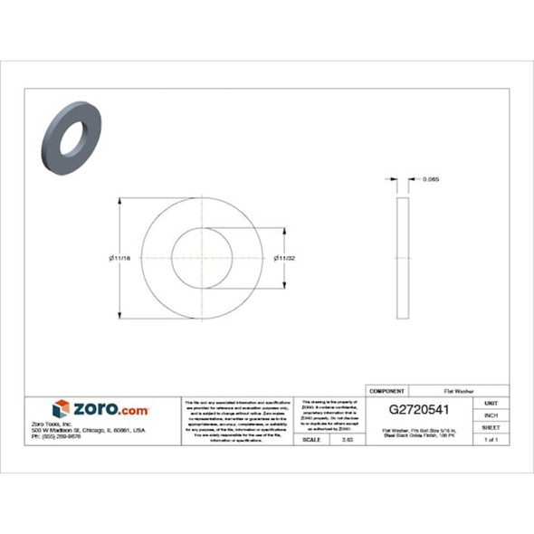 Flat Washer, For Screw Size 5-16" ,Steel Black Oxide Finish, 100 PK  U38200.031.0001
