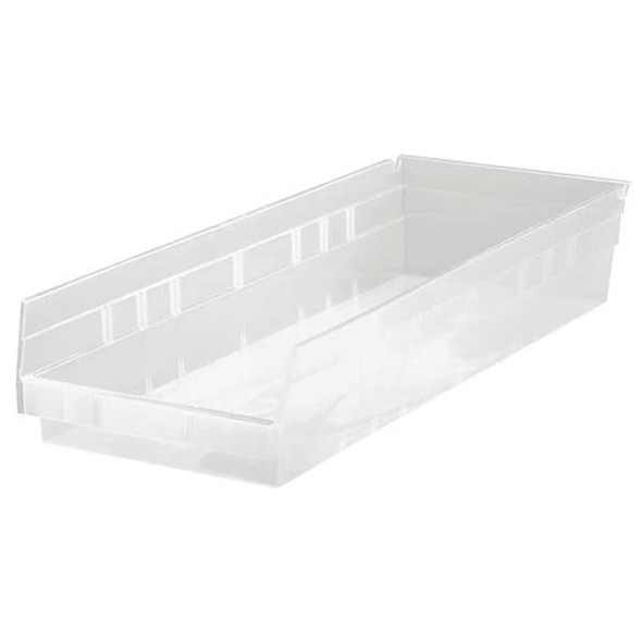 Shelf Storage Bin, Polypropylene, Clear, 4 in H, 8 3-8 in W, 23 5-8 in L  QSB114CL