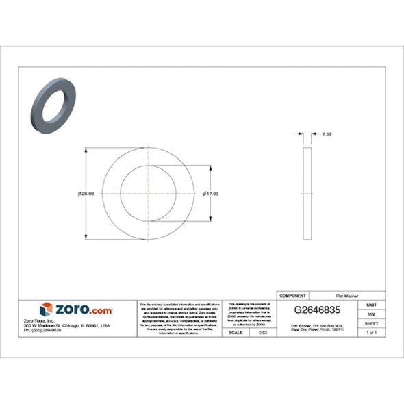 Flat Washer, For Screw Size M16 ,Steel Zinc Plated Finish, 100 PK  M38250.160.0001