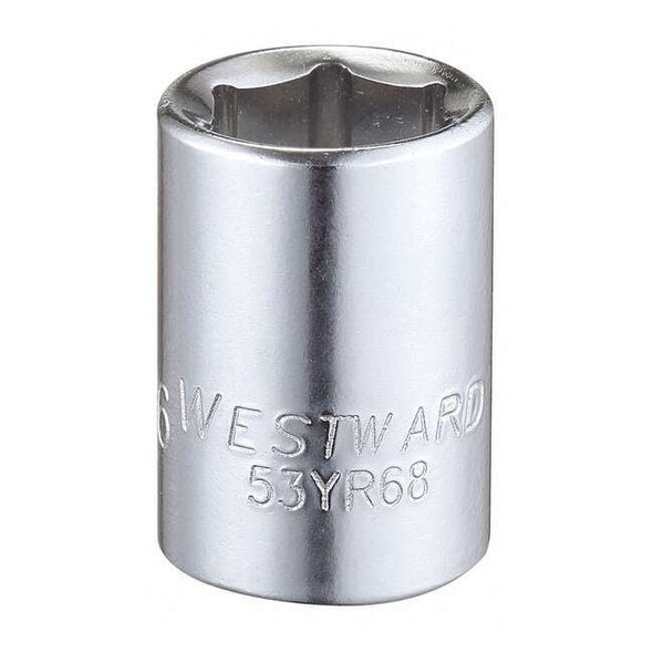 WESTWARD 3/8 in Drive, 7/16" Hex SAE, Socket, 6 Points,  Steel, Chrome, 7/16 in