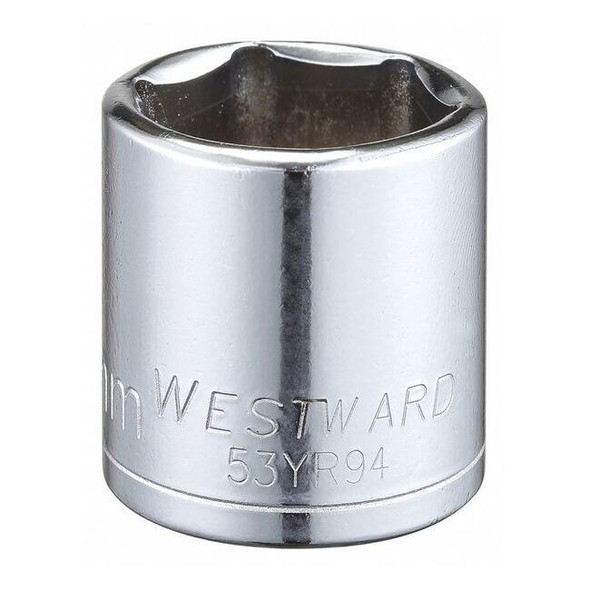 WESTWARD 3/8 in Drive, 22mm Hex Metric Socket, 6 Points,  Steel, Chrome, 22 mm