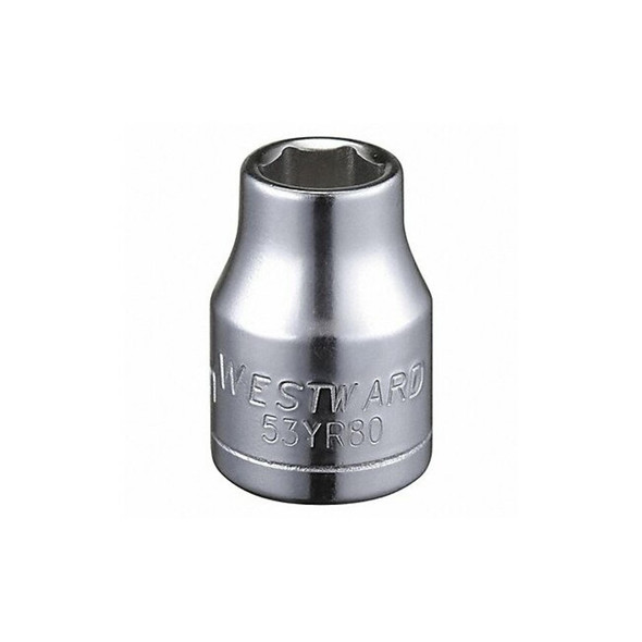 WESTWARD 3/8 in Drive, 8mm Hex Metric Socket, 6 Points,  Steel, Chrome, 8 mm