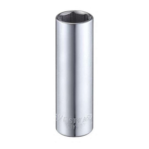 WESTWARD 1/4 in Drive, 7/16" Hex SAE, Socket, 6 Points,  Steel, Chrome, 7/16 in