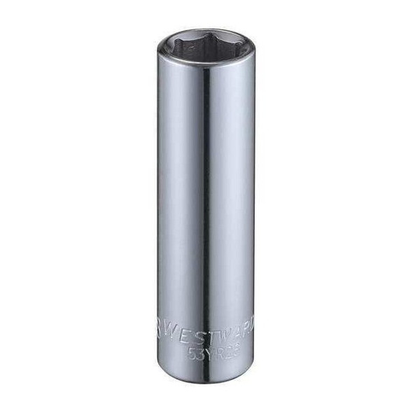 WESTWARD 1/4 in Drive, 3/8" Hex SAE, Socket, 6 Points,  Steel, Chrome, 3/8 in
