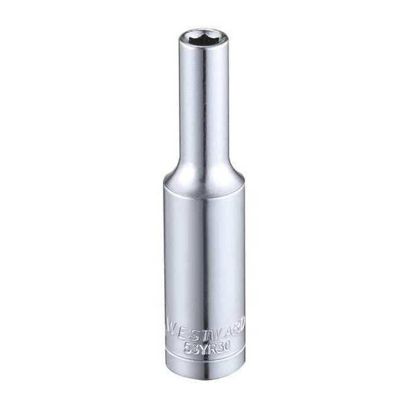 WESTWARD 1/4 in Drive, 4mm Hex Metric, Socket, 6 Points,  Steel, Chrome, 4 mm