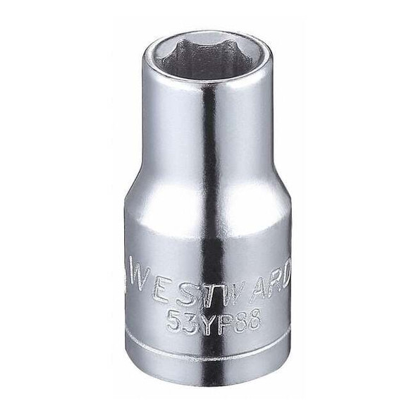 WESTWARD 1/4 in Drive, 5.5mm Hex Metric Socket, 6 Points,  Steel, Chrome, 5.5 mm