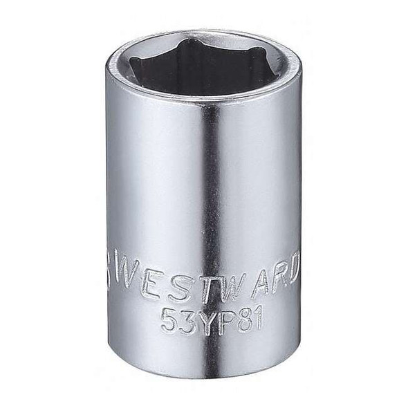 WESTWARD 1/4 in Drive, 3/8" Hex SAE Socket, 6 Points,  Steel, Chrome, 3/8 in