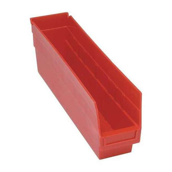 Shelf Storage Bin, Polypropylene, Red, 6 in H, 4 1/8 in W, 17 7/8 in L