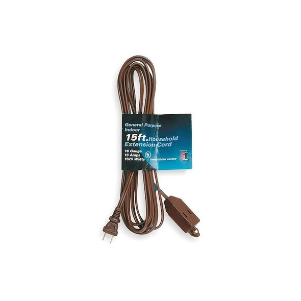 SPT-2 Indoor Extension Cord, 16 AWG 3 Outlets, 1-15R, Brown, PVC, 1-15P, 15ft