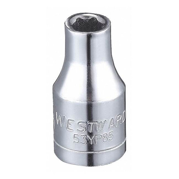 WESTWARD 1/4 in Drive, 4mm Hex Metric Socket, 6 Points,  Steel, Chrome, 4 mm