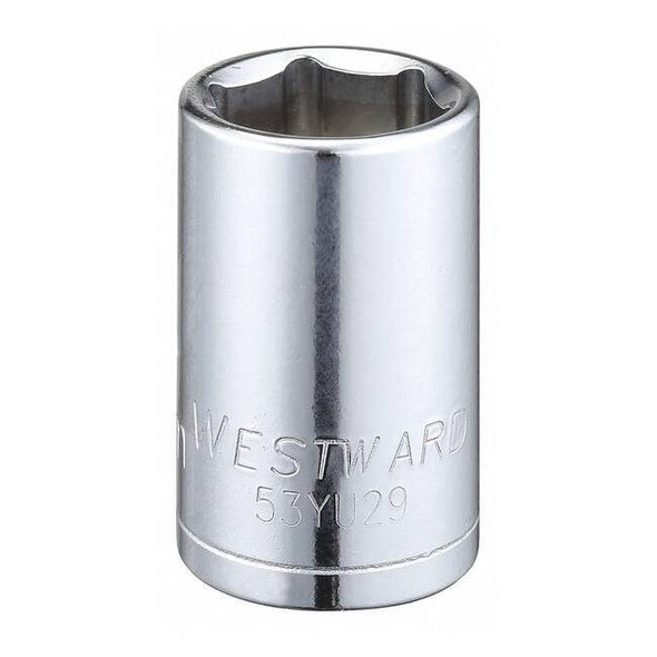 WESTWARD 1/2 in Drive, 17mm Hex Metric Socket, 6 Points,  Steel, Chrome, 17 mm