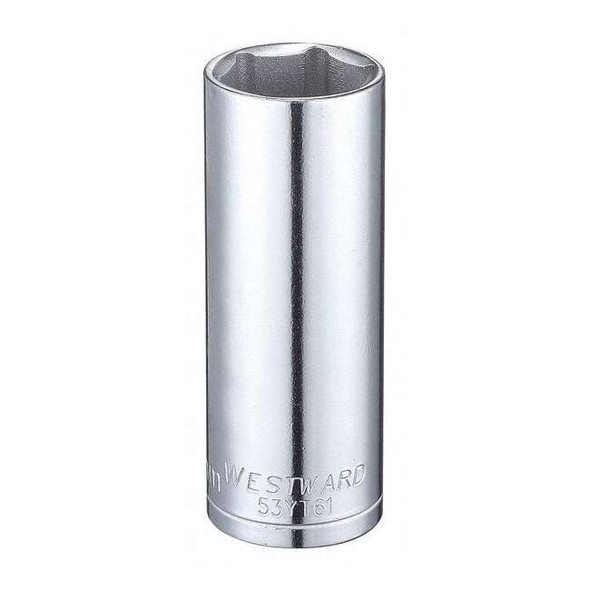 WESTWARD 3/8 in Drive, 18mm Hex Metric Socket, 6 Points,  Steel, Chrome, 18 mm