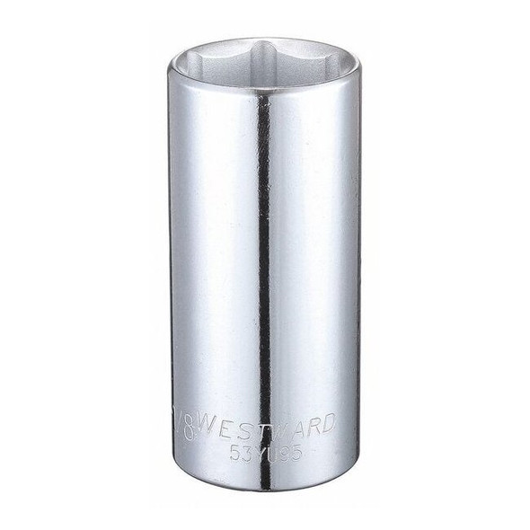 WESTWARD 1/2 in Drive, 1-1/8" Hex SAE Socket, 6 Points,  Steel, Chrome, 1 1/8 in
