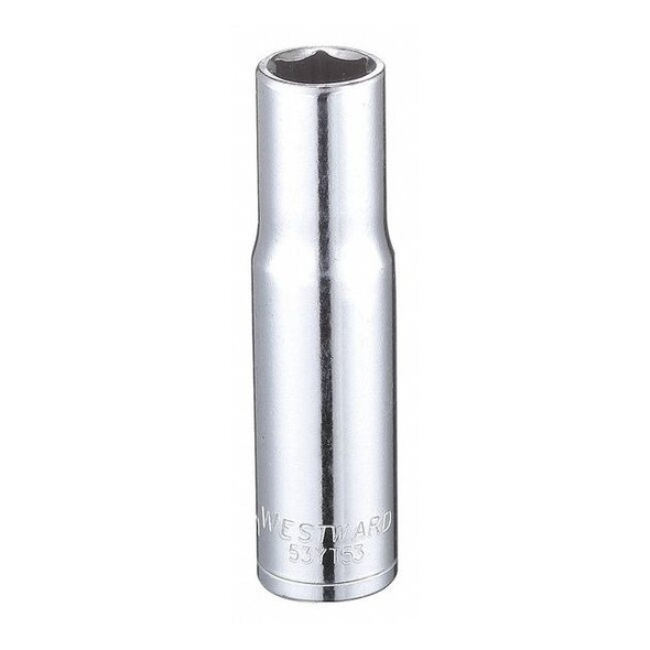 WESTWARD 3/8 in Drive, 10mm Hex Metric, Socket, 6 Points,  Steel, Chrome, 10 mm