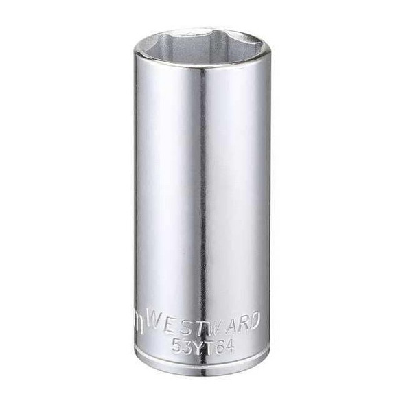 WESTWARD 3/8 in Drive, 21mm Hex Metric Socket, 6 Points,  Steel, Chrome, 21 mm