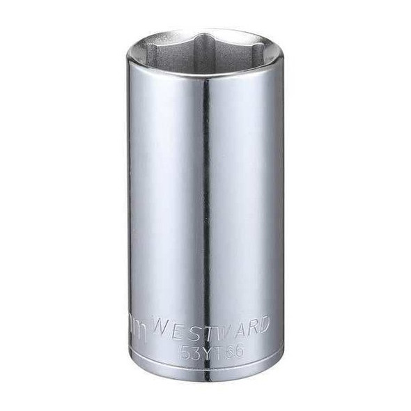 WESTWARD 3/8 in Drive, 23mm Hex Metric Socket, 6 Points,  Steel, Chrome, 23 mm