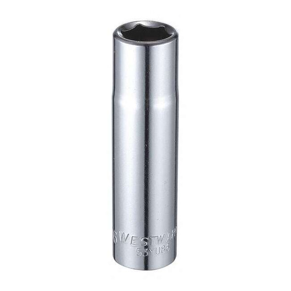 WESTWARD 1/2 in Drive, 9/16" Hex SAE Socket, 6 Points,  Steel, Chrome, 9/16 in