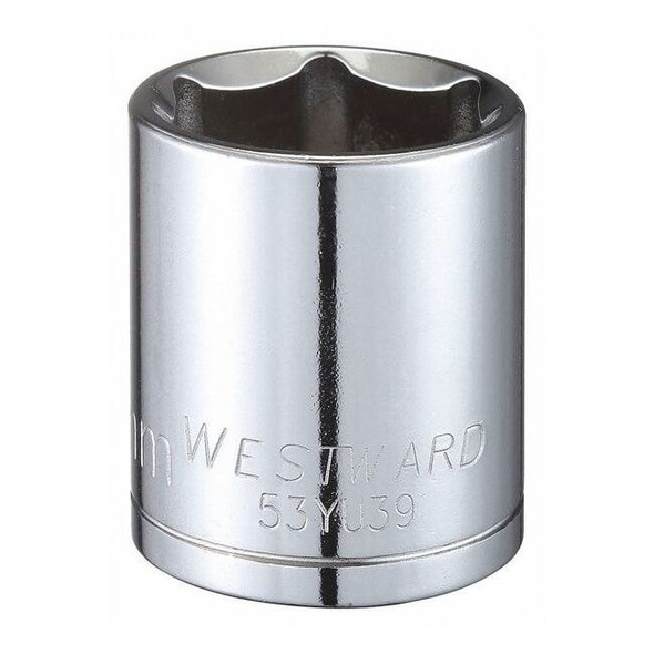 WESTWARD 1/2 in Drive, 27mm Hex Metric, Socket, 6 Points,  Steel, Chrome, 27 mm