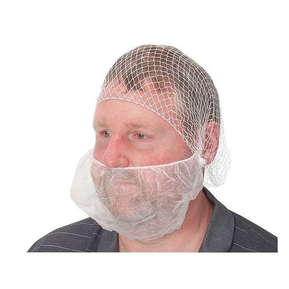 Condor Beard Cover, Polypropylene, Latex-Free, Universal Fit, White, 100PK 1TTV4