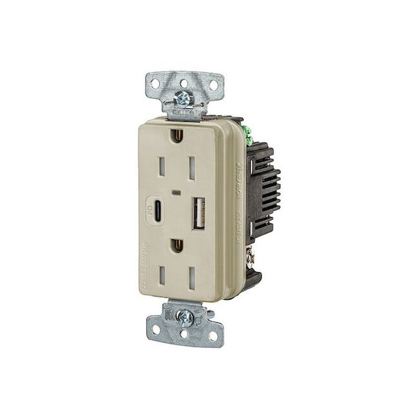 Hubbell Wiring Device-Kellems USB Receptacle,Ivory,1/2 hp USB15ACPDI Pack of 10
