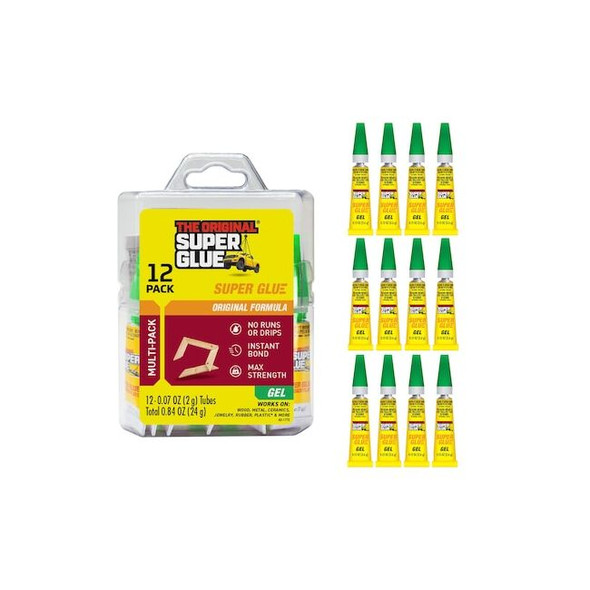 Instant Adhesive, Original Gel Series, Clear, 0.07 fl oz, Tube, PK12