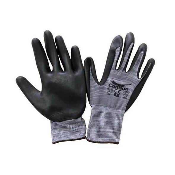 Coated Gloves, Nitrile, Sandy, Palm, 3 Abrasion Level, Black/White, M (8) 1 PR