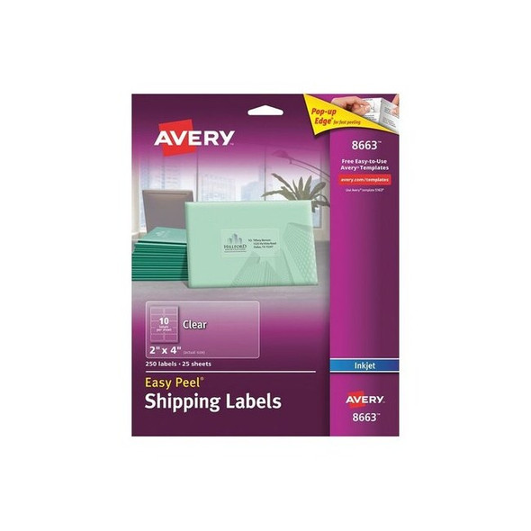 Inkjet Label, 4 in Label W, 2 in Label H, 10 Labels per Sheet Clear Pack of 5