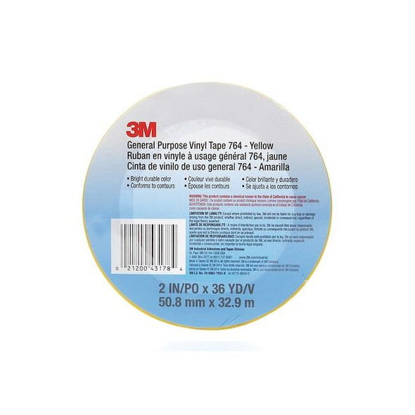 3m Floor Tape,Yellow,2 inx108 ft,Roll 764 Pack of 24