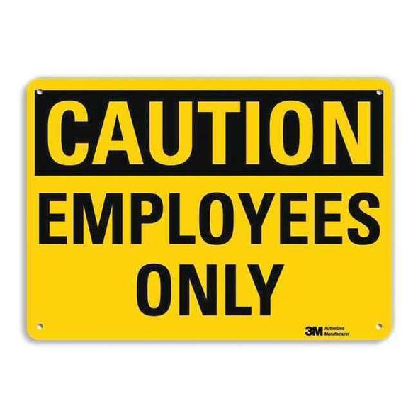 Caution, Employees Only, 10 in W x 7 in H, Vertical Rectangle, Aluminum
