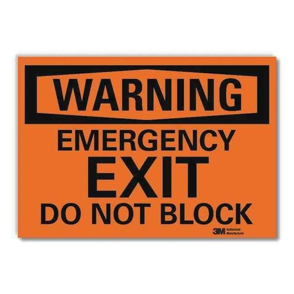warning, Emergency Exit Do Not Block, 7" W x 5" H, Rectangle, Vinyl