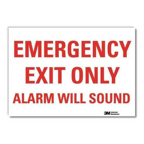 No Header, Emergency Exit Only Alarm Will Sound, 10" W x 7" H, Rectangle, Vinyl