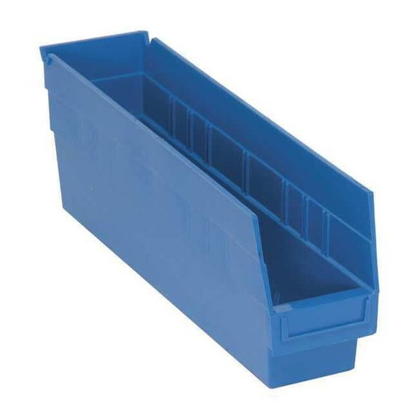 Shelf Storage Bin, Polypropylene, Blue, 6 in H, 4 1/8 in W, 17 7/8 in L