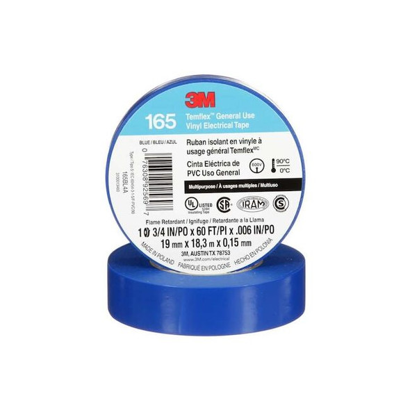 Vinyl Electrical Tape,165, Temflex, 3/4 in W x 60 ft L, 6 mil thick, Blue
