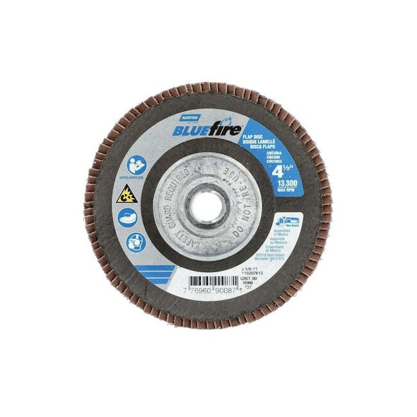 Norton Abrasives Flap Disc,Zirconia Alumina,4 1/2" dia 77696090087 Pack of 10